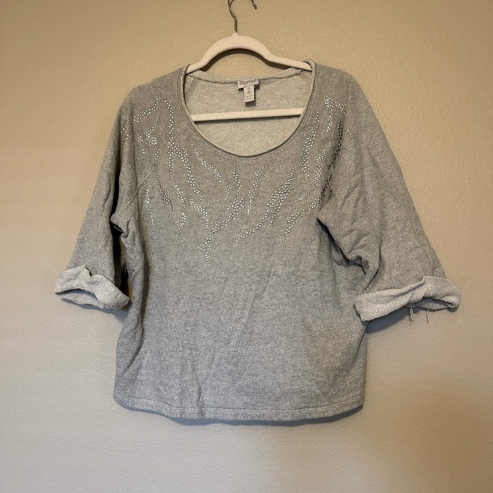 Zenergy by Chico's Gray Scoop Neck 3/4 Sleeve Sweatshirt